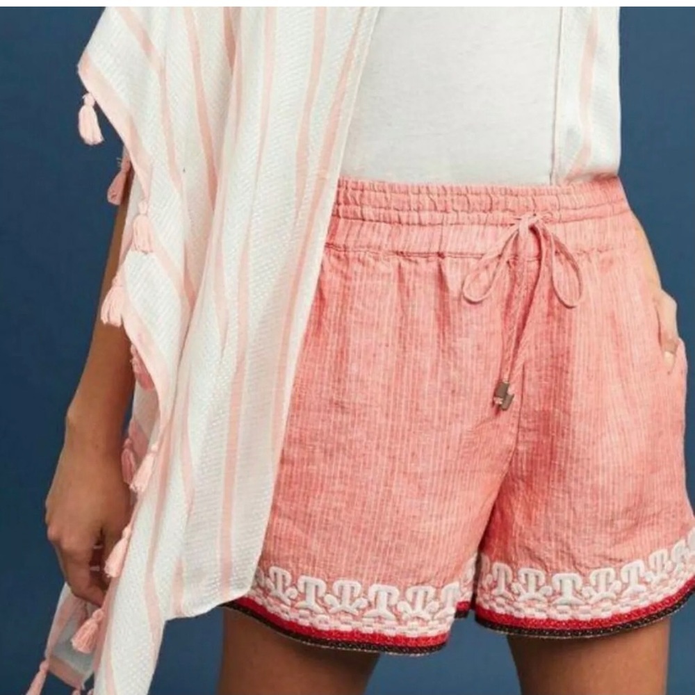Anthropolgie 100% Linen Embroided Hem Shorts